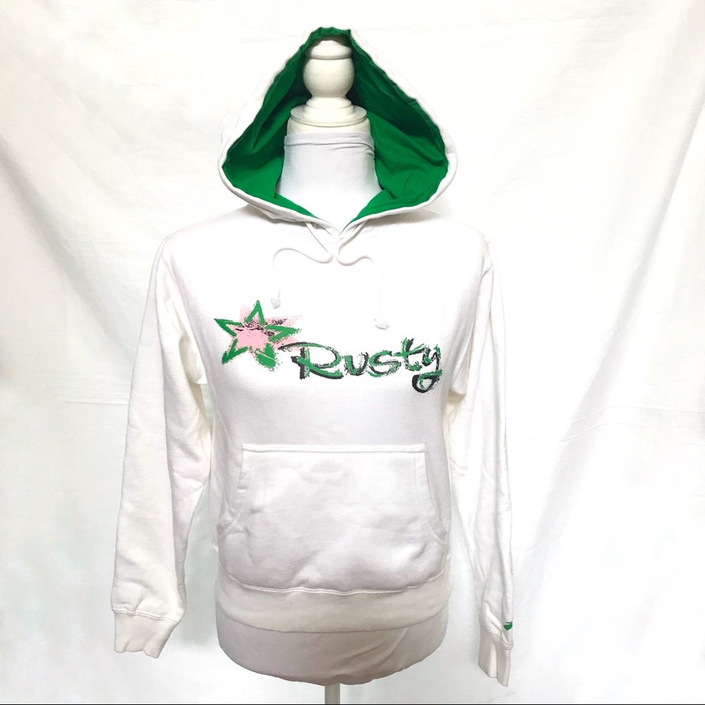 Vintage Rusty white green black hooded pullover sweater hoodie sweatshirt